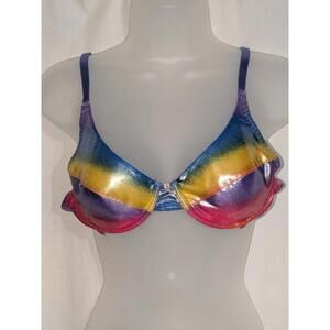 VTG 90s Native Intimates Rainbow Metallic Sparkley Under Wire Rave Bra Size 36 B